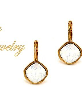 White Opal Cushion Cut Earrings made with Swarovski Crystals